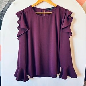 Harve Benard Deep Purple Ruffle Sleeve Blouse